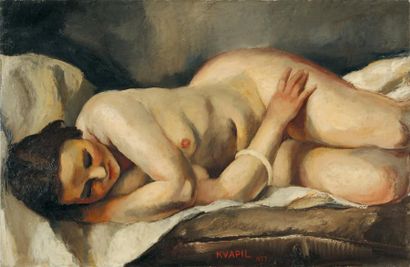 Charles KVAPIL Nu endormi, 1927 Huile sur toile (refixée au dos et restaurations),...