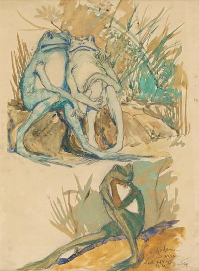 Édouard Marcel SANDOZ Couple de grenouilles, 1952 Aquarelle gouachée (légère insolation),...