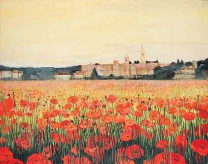 MICHEL-HENRY Le Château de Saint Maximin sur un air de coquelicots Huile sur toile,...