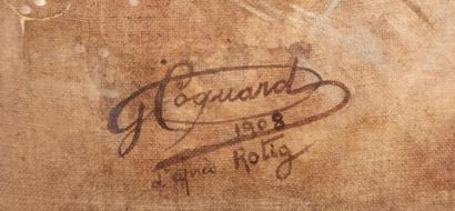 null G. COQUARD (XXe), d'après ROTIG,

Brame du triomphe,

toile marouflée sur carton,...