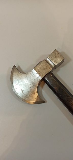  19th century military axe, iron with hammer. 
Length: 42 cm