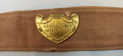  3 Military Requisition armbands in brown canvas with a 20's reception stamp and...