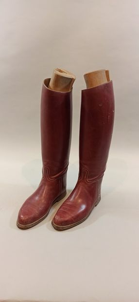 null Pair of Spahis? red leather officer's boots with leather soles. Height of the...