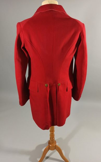 null Riding jacket in red sheet and golden buttons, inside beige red checkered. ...