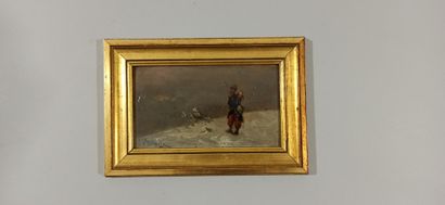 null 
CHIGOT Alphonse, 1824-1917, surrounded by,
Soldier in a snowy landscape,
oil...