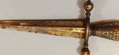 null Precious iron stylus. 

Pommel handle decorated with a crest, ball quillons,...