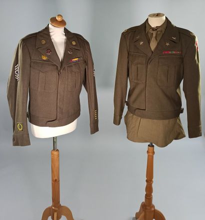 null Set of two American Ike wool OD jackets: A first sergeant's jacket of the 8...