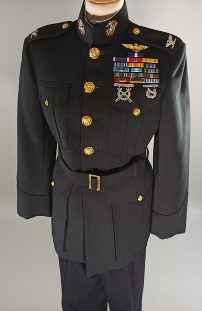 null Two American uniforms in midnight blue sheets: One of infantry officer with...