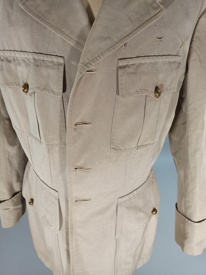 null French pea jacket in beige cotton with collar tabs of the Saharan troops. 

Sixties....