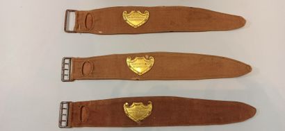 3 Military Requisition armbands in brown canvas with a 20's reception stamp and...