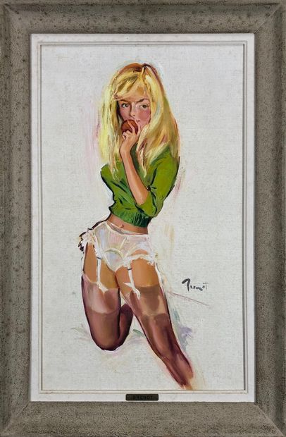 null BRÉNOT Pierre, 1913-1998,

Blonde temptress,

oil sketch on canvas, signed lower...