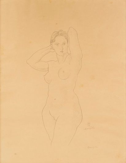  FOUJITA Léonard Tsuguharu, 1886-1968 
Nu debout bras levés, 1928 
lithographie en...