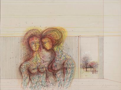 null CARZOU Jean, 1907-2000

Women, 1982, 

coloured pencils and inks on beige paper...