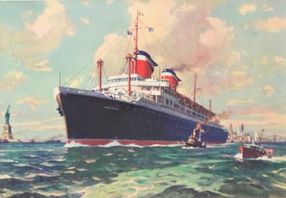 null Touring Boat - "America USL" circa 1945. 50x73,2cm / 19,7x28,7in. Original poster....