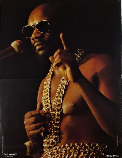 null Musique – Isaac HAYES. Poster des années 70. Photo Michel Dreyfus 79,8x60cm...