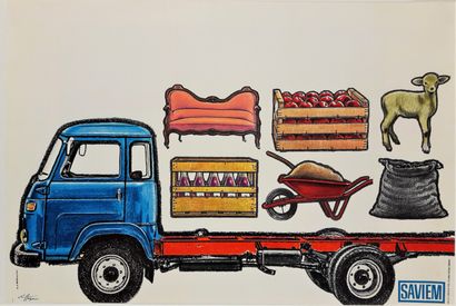 null Automobilia – « Camions Saviem », circa 1960. Ets St Martin imprimeur. 64x96cm...