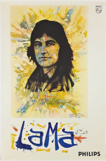 null Music - " Serge LAMA ", by Eddy and Jean Chapelle 1973. 60X39cm /23,6x15,4in....