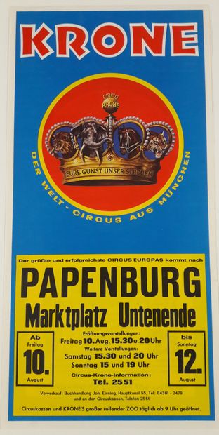 null 
Circus - Circus Krone. Circa 1980. 63.5x31cm / 25x12.2in. Original poster....