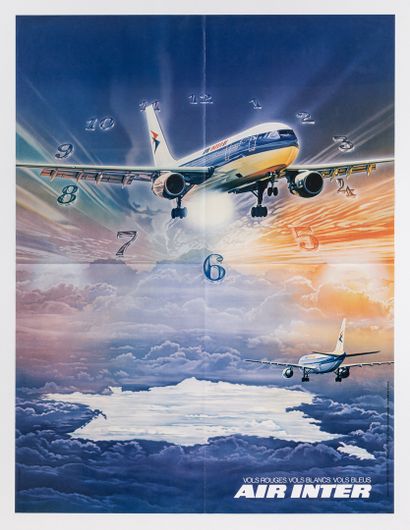 null Aviation – Pierre PEYROLLE (1945-) – Air Inter.1979 80x60cm /31,4x23,6in. Parfrance....
