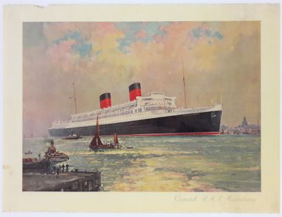 null Bateau – Frank. H. MASON d'après. « Cunard White Star, Mauretania ». Printed...