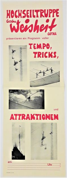 null Circus - Hochseiltruppe Weisheit. Circa 1960. 85.5x30cm / 33.7x11.8in. Original...
