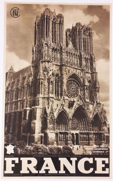 null Tourism - " France, Reims Cathedral ". 1950's. SFIPE Paris printer. 99.5x62cm...
