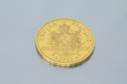 null Pièce en or de 100 francs Napoléon III tête nue. (1855 A) 

Poids : 32.22 g...