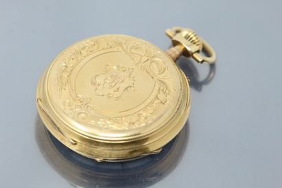 null Pocket watch in 18k (750) yellow gold; dial with white enamel background, Roman...