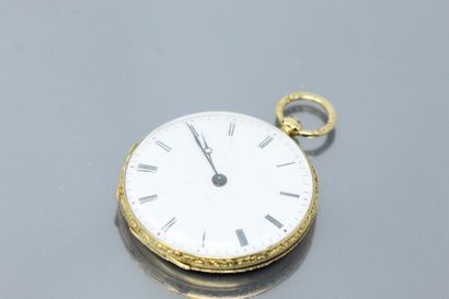 null Montre de gousset en or jaune 18k (750), cadran à fond émaillé blanc et chiffres...