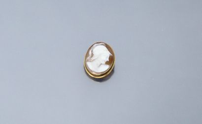 null Cameo with a helmet man profile, mounted in 18k (750) gold pin.

Gross weight:...