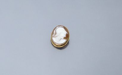 null Camée au profil d'homme casqué, monté en broche en or 18k (750).

Poids brut...