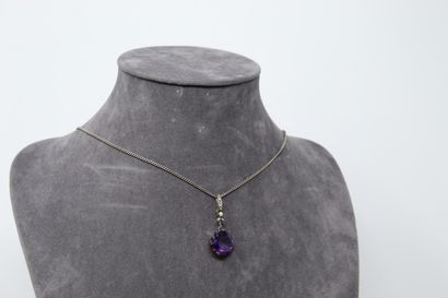 null Two chains and their silver pendants decorated with amethysts and imitation...