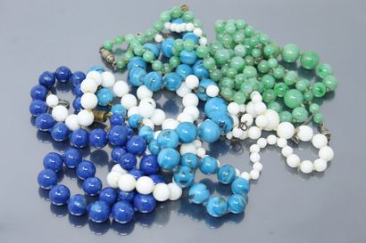 null Set of six hard stone necklaces including jade, lapis lazuli, etc.