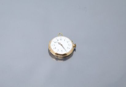 null 18k (750) yellow gold watch case, round "DB" ciphered case, white enamelled...