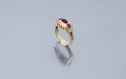 null 
18k (750) yellow gold and platinium ring set with a ruby and synthetic red...