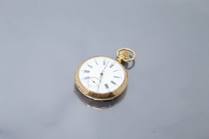 null Montre de gousset en or jaune 18k (750), cadran émaillé blanc à chiffres romains....