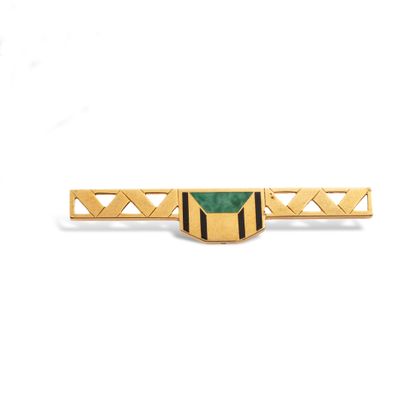  Art deco 18K (750) yellow gold barrette brooch with geometric design enhanced with...