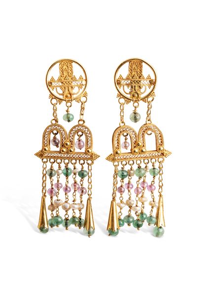 ZOLOTAS 
Pair of large articulated earrings...