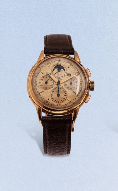  UNIVERSAL 
Montre bracelet en or rose 18k (750) avec chronographe et calendrier...
