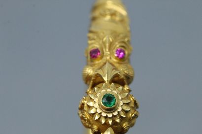  Hinged bracelet in 18K (750) yellow gold, with two heads of Garuda (mythical eagle,...