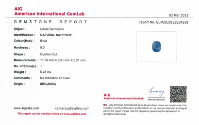 null Cushion sapphire on paper

Accompanied by an AIG certificate indicating Sri...