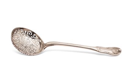 null Silver sprinkling spoon, filets, violin, shells model, the spoon pierced with...