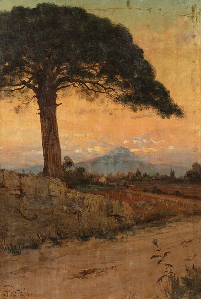 PROTAIS Victor, 1870-1905 
Paysage à l'arbre...