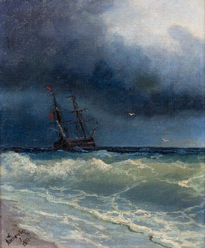  AÏVAZOVSKY Ivan Constantinovitch, 1817-1900 
Navire par grosse mer, 1893 
huile...
