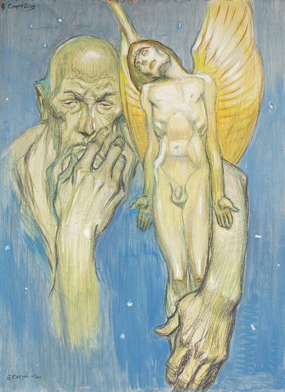  CORNELIUS Jean-Georges, 1880-1963 
Dieu songeur à l'ange 
peinture sur panneau (petits...