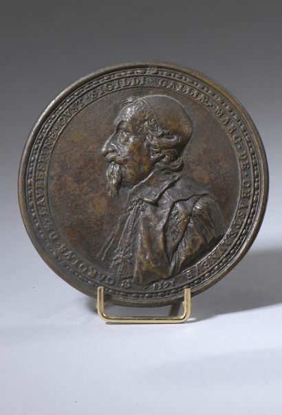null Bronze medal with brown patina and slight traces of gilding, Charles de l'Aubépine,...