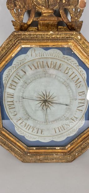 null Carved and gilded wood barometer of octagonal shape.

Framed with a frieze of...