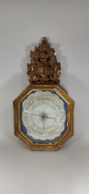 null Carved and gilded wood barometer of octagonal shape.

Framed with a frieze of...