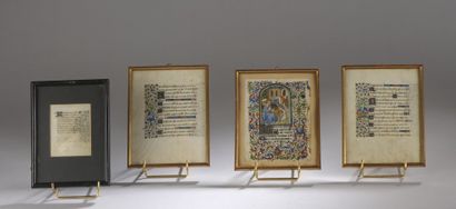 null Illuminated book of hours leaf on vellum with gold highlights decorated with...