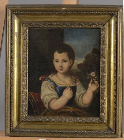 null ECOLE ITALIENNE Milieu du XVIIIe siècle 

Portrait d'enfant à la rose sur fond...